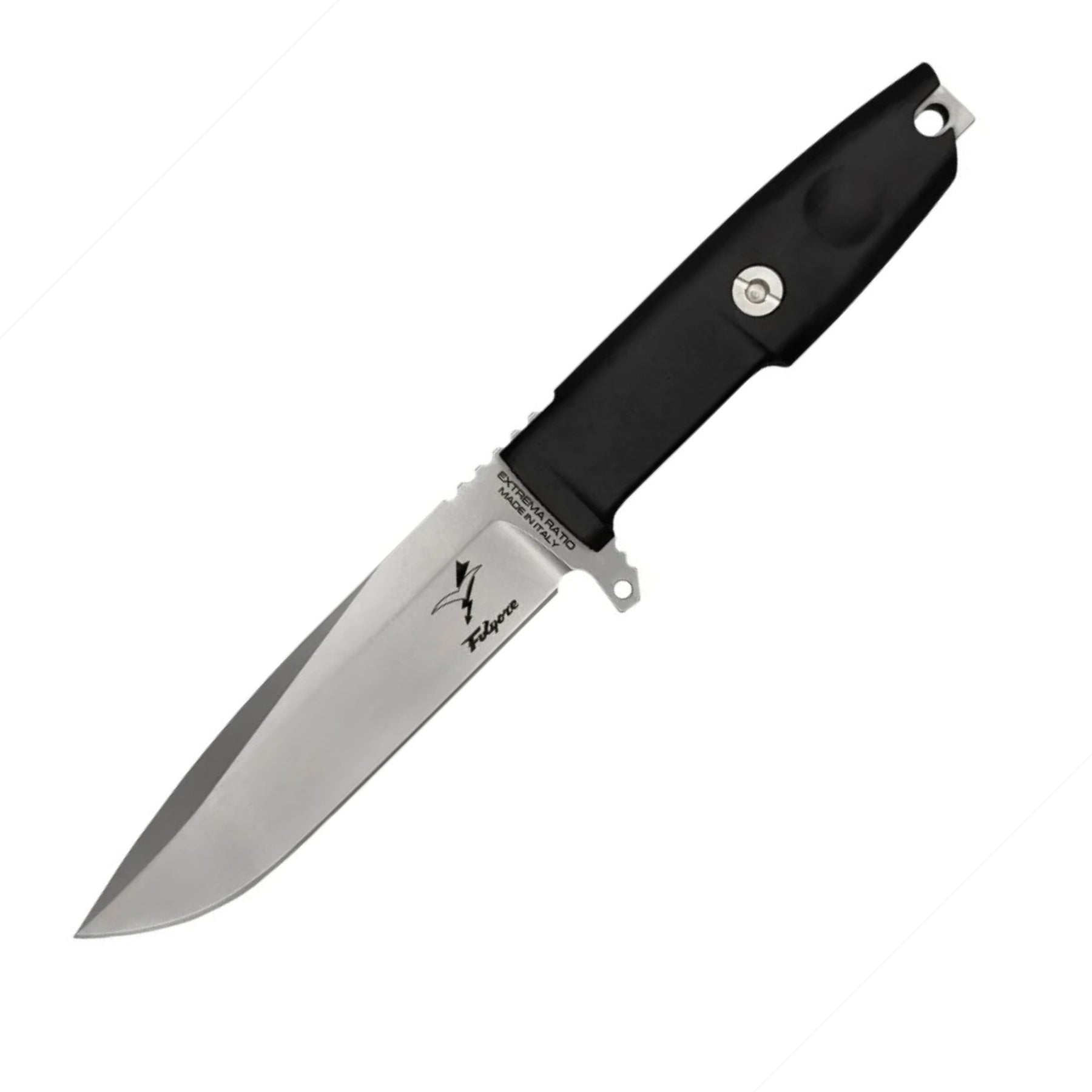 Extrema Ratio Folgore CK0015X coltello a lama fissa tattico con impugnatura ergonomica antiscivolo foro per laccetto e lama drop point satinata con logo inciso e zigrinatura superiore per appoggio pollice ideale per usi professionali e outdoor.