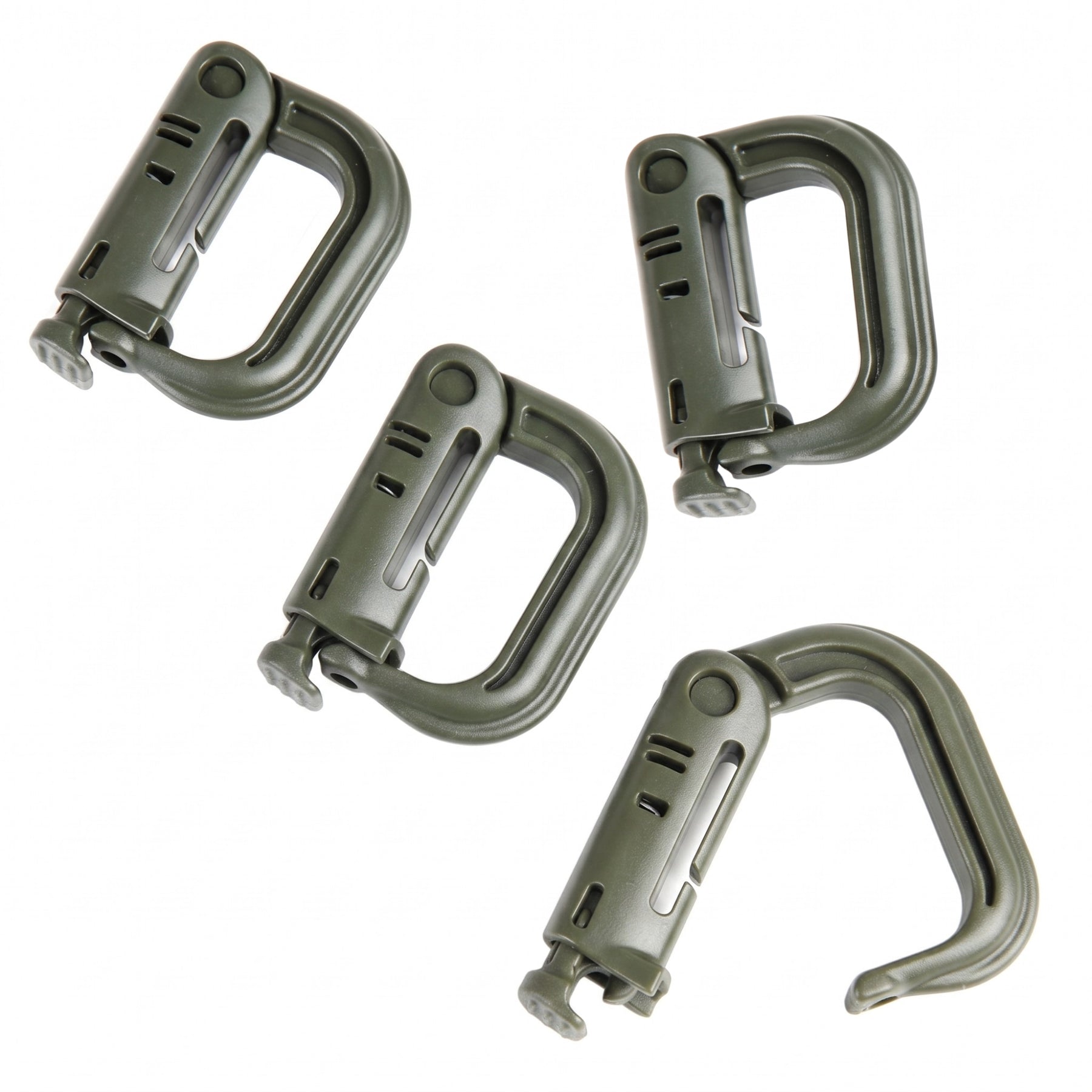 101 INC GRIMLOC set di moschettoni EDC pack da 4 anelli a D in polimero per aggancio tattico su sistema MOLLE e spallacci zaini