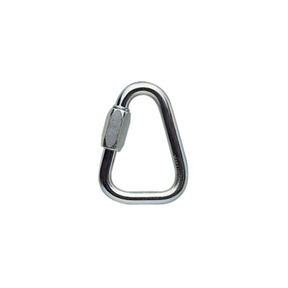 Petzl Delta Maglia rapida triangolare in acciaio ad alta resistenza con chiusura a vite progettata per il collegamento stabile di imbracature o per soste fisse garantendo massima sicurezza e durata in applicazioni di alpinismo lavoro in quota e soccorso tecnico