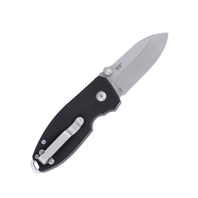 CRKT Squid Button Lock 2474 coltello chiudibile EDC con lama drop point stonewash, thumb stud per apertura rapida, meccanismo di sicurezza button lock e impugnatura ergonomica testurizzata con foro per cordino, ideale per escursionismo e outdoor.
