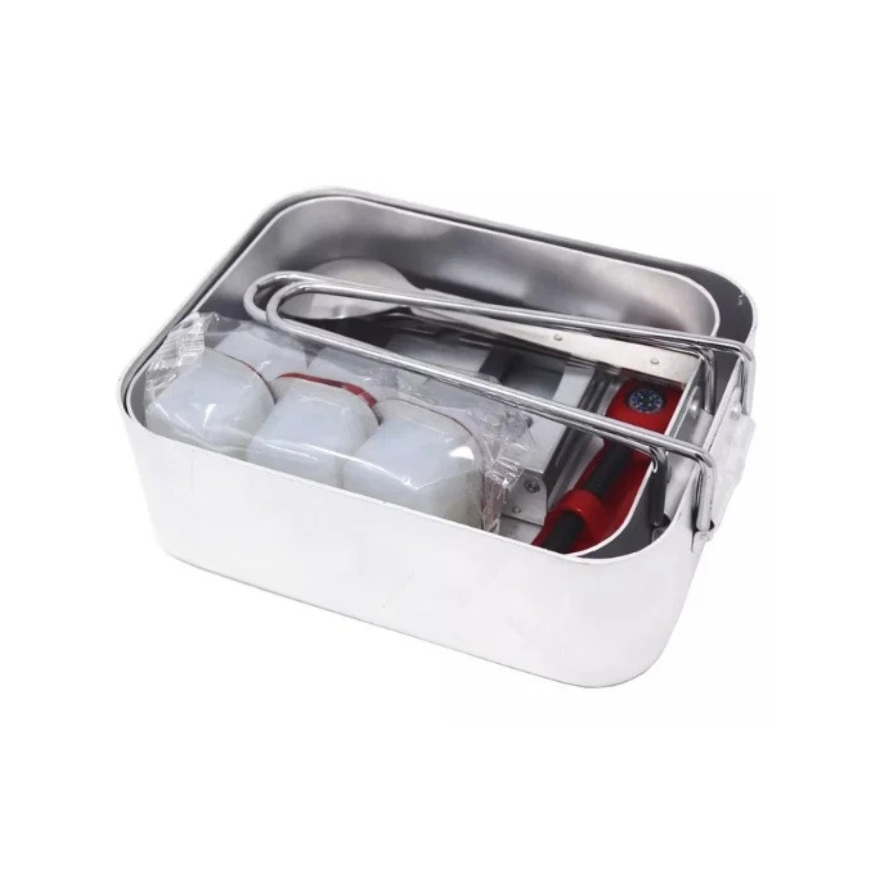 BCB Outdoor Cooking Set kit per cucina outdoor completo di gavette in metallo con manici pieghevoli, fornello portatile, combustibile solido, posata multiuso e acciarino