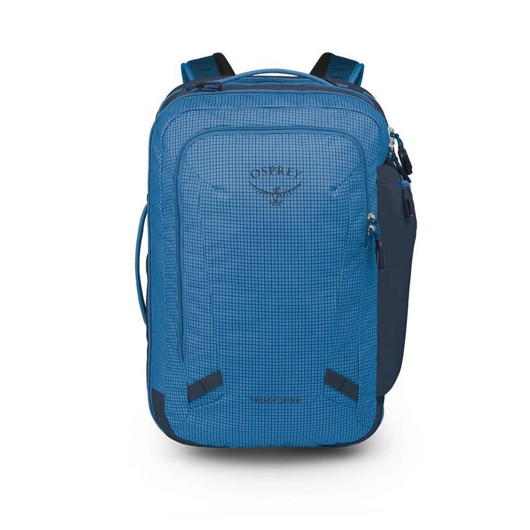 Osprey Transporter Travel Pack 44 zaino da viaggio da 44 litri con spallacci imbottiti, maniglia laterale e scomparti con cerniera in tessuto tecnico robusto. Ideale come bagaglio a mano per outdoor e trekking.