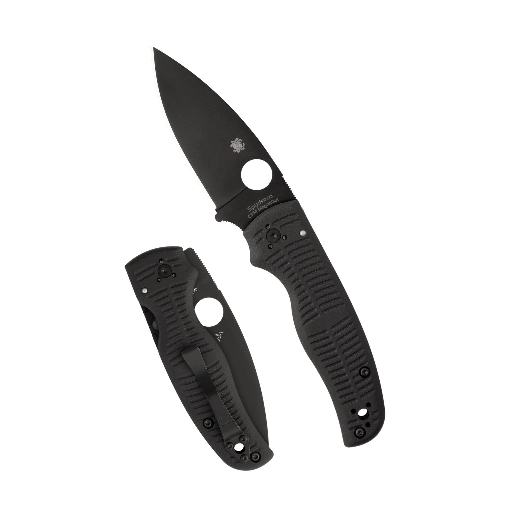 Spyderco Shaman G-10 coltello chiudibile EDC  con foro Round Hole impugnatura ergonomica sagomata con guancette in G-10 e blocco Compression Lock per outdoor e lavoro quotidiano su sfondo bianco