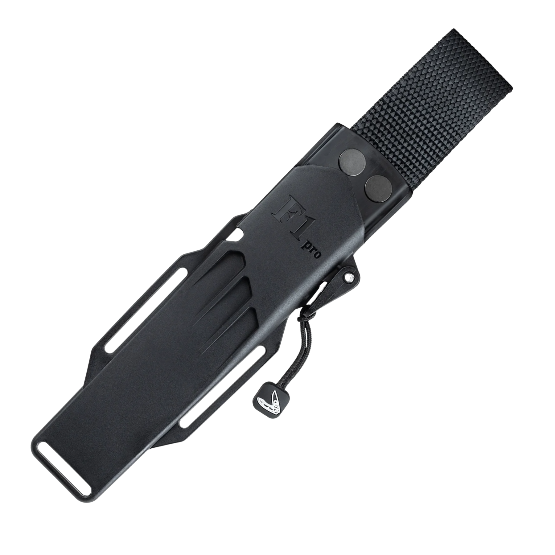 Coltello a lama fissa Fällkniven F1 Pro da sopravvivenza o bushcraft, lama in acciaio laminato, manico in Thermorun nero con foro per laccetto