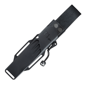 Coltello a lama fissa Fällkniven F1 Pro da sopravvivenza o bushcraft, lama in acciaio laminato, manico in Thermorun nero con foro per laccetto