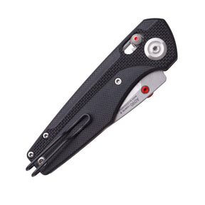 Acta Non Verba A090 coltello chiudibile da tasca EDC con lama stonewash dotata di perno di apertura e blocco di sicurezza del manico sagomato e texturizzato per una presa salda. Ideale per EDC, fotografato su sfondo bianco.
