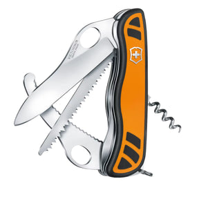 Victorinox Hunter XT Grip multitool tascabile con lama a una mano, seghetto per legno, lama ricurva per sventratura e cavatappi. Impugnatura ergonomica bimateriale antiscivolo con cordino, ideale per caccia, attività outdoor e survival.