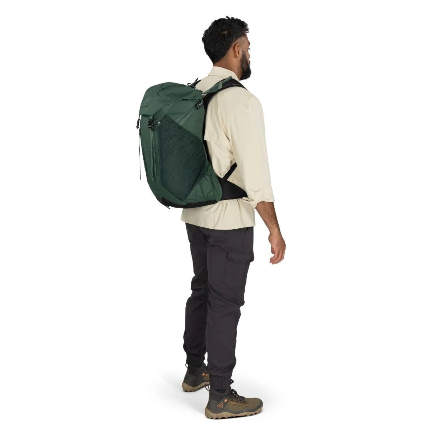 Osprey Hikelite LT 30 Zaino da 30 L ultraleggero da trekking ed escursionismo con schienale ventilato AirSpeed, tasche laterali in rete elasticizzata, spallacci ergonomici e chiusura a cappuccio con fibbie per outdoor su sfondo bianco.