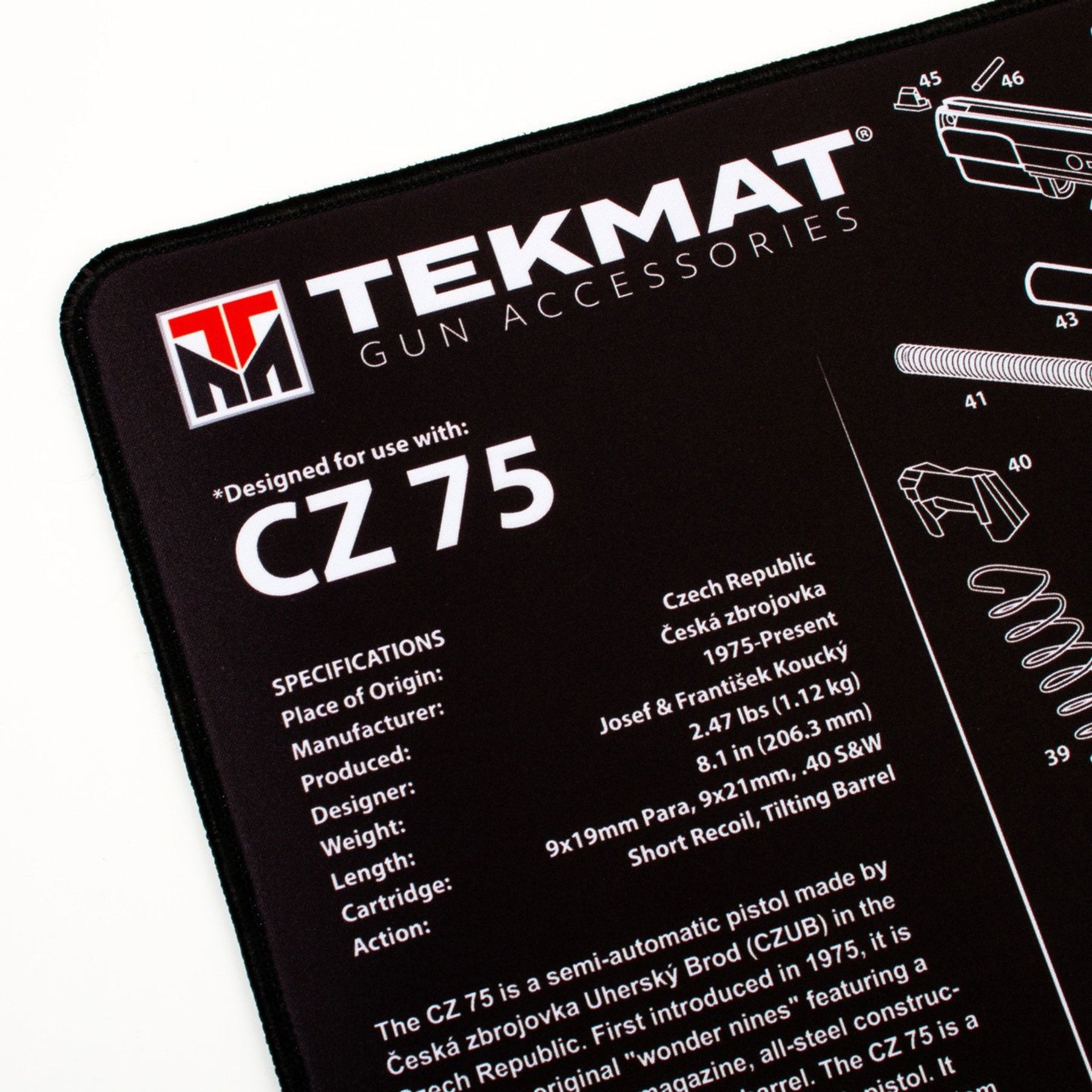TEKMAT | CZ 75 ULTRA PREMIUM GUN CLEANING MAT - Tappetino per manutenzione armi - BackPacco - BP-TEKMAT-R20-CZ75