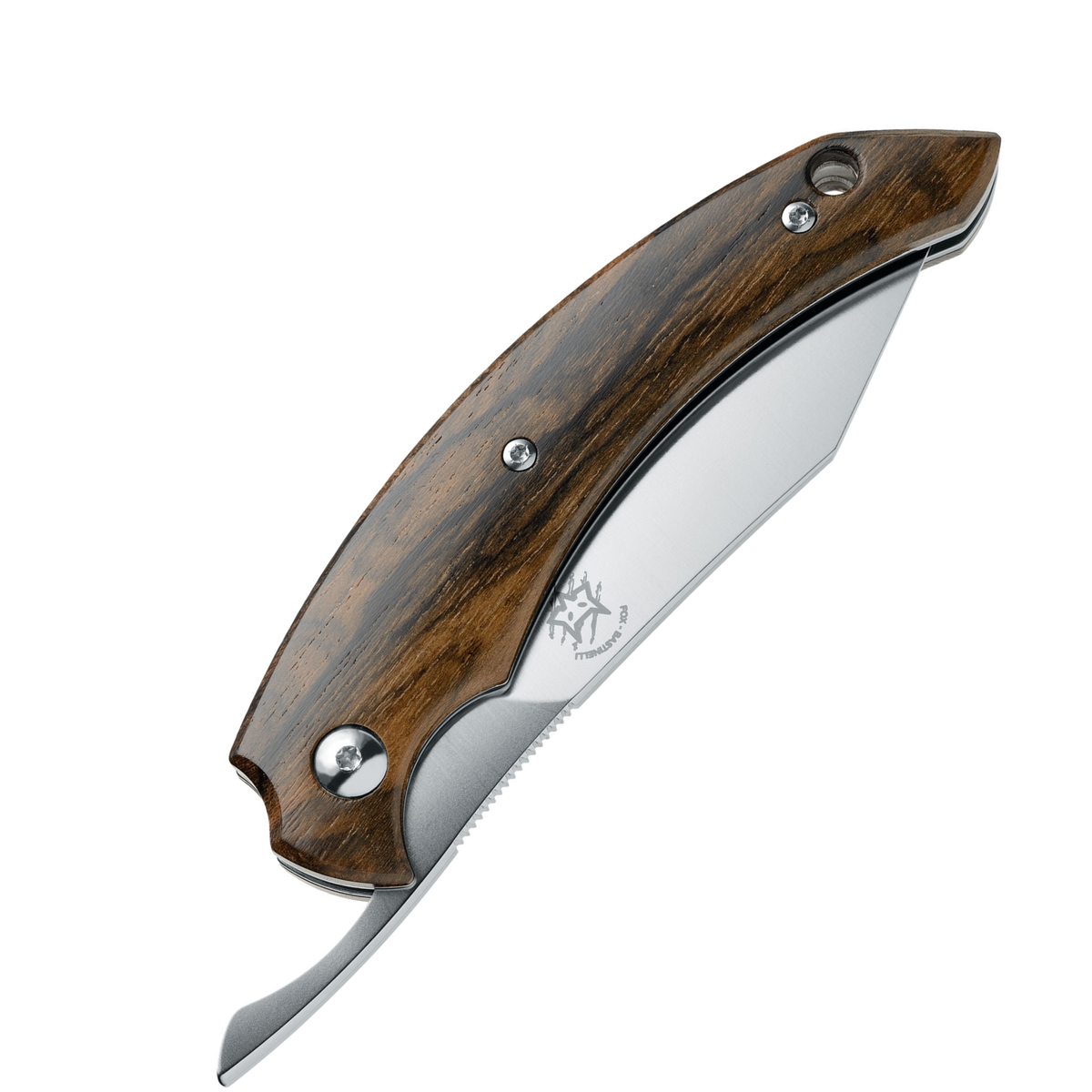 Coltello chiudibile Fox Slim Dragontac Piemontes con lama in acciaio, disponibile con manico in legno scuro (Ziricote) e manico in FRN arancione per alta visibilità, design compatto per EDC