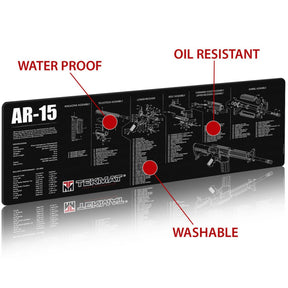 TekMat AR15 Gun Cleaning Mat tappetino per manutenzione armi con vista esplosa e specifiche tecniche dei gruppi di assemblaggio del fucile per banco da lavoro