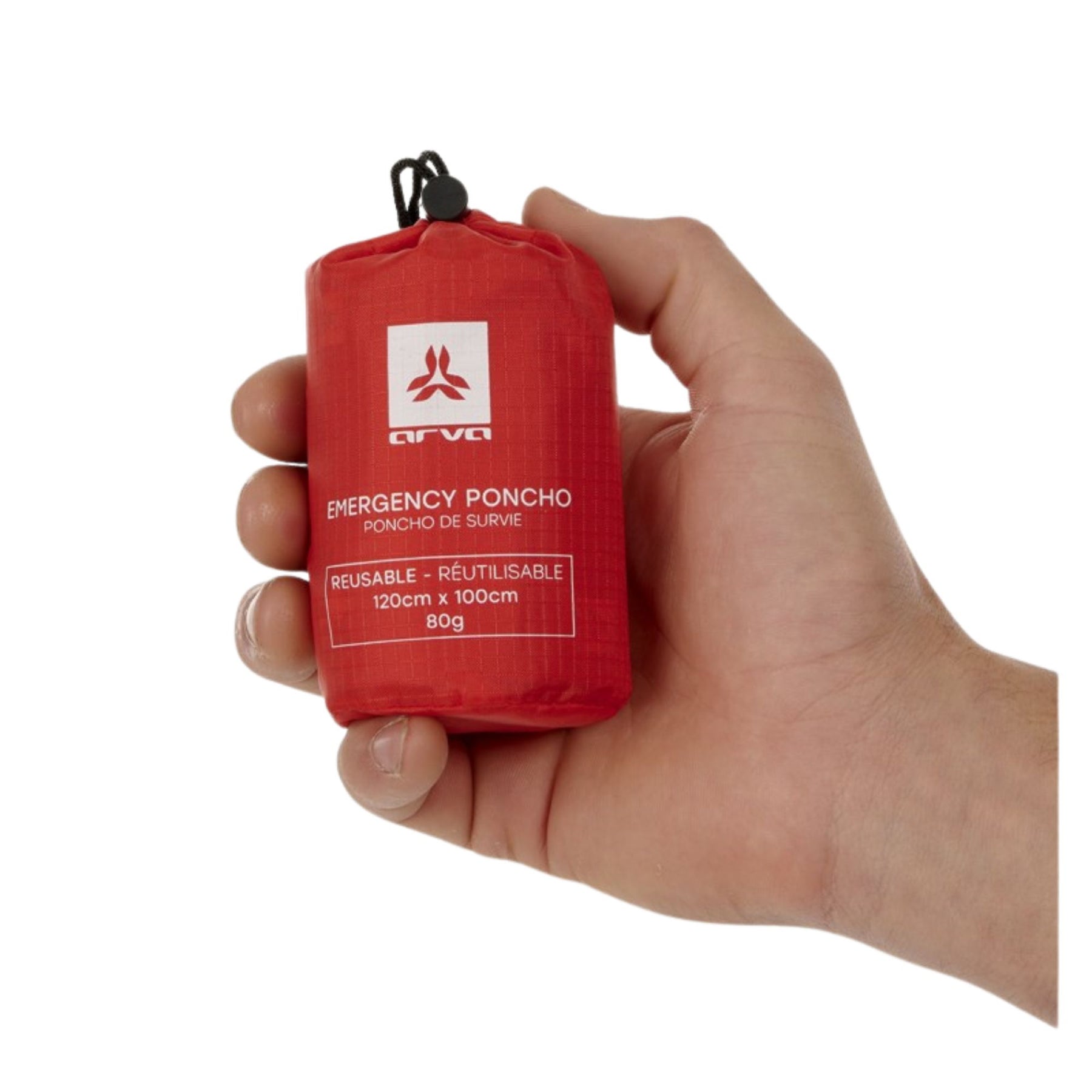 ARVA Emergency Poncho termico d'emergenza in materiale riflettente rosso. Protezione visibile e compatta per condizioni meteo estreme, ideale per escursioni e survival, su backpacco.it