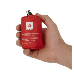 ARVA Emergency Poncho termico d'emergenza in materiale riflettente rosso. Protezione visibile e compatta per condizioni meteo estreme, ideale per escursioni e survival, su backpacco.it