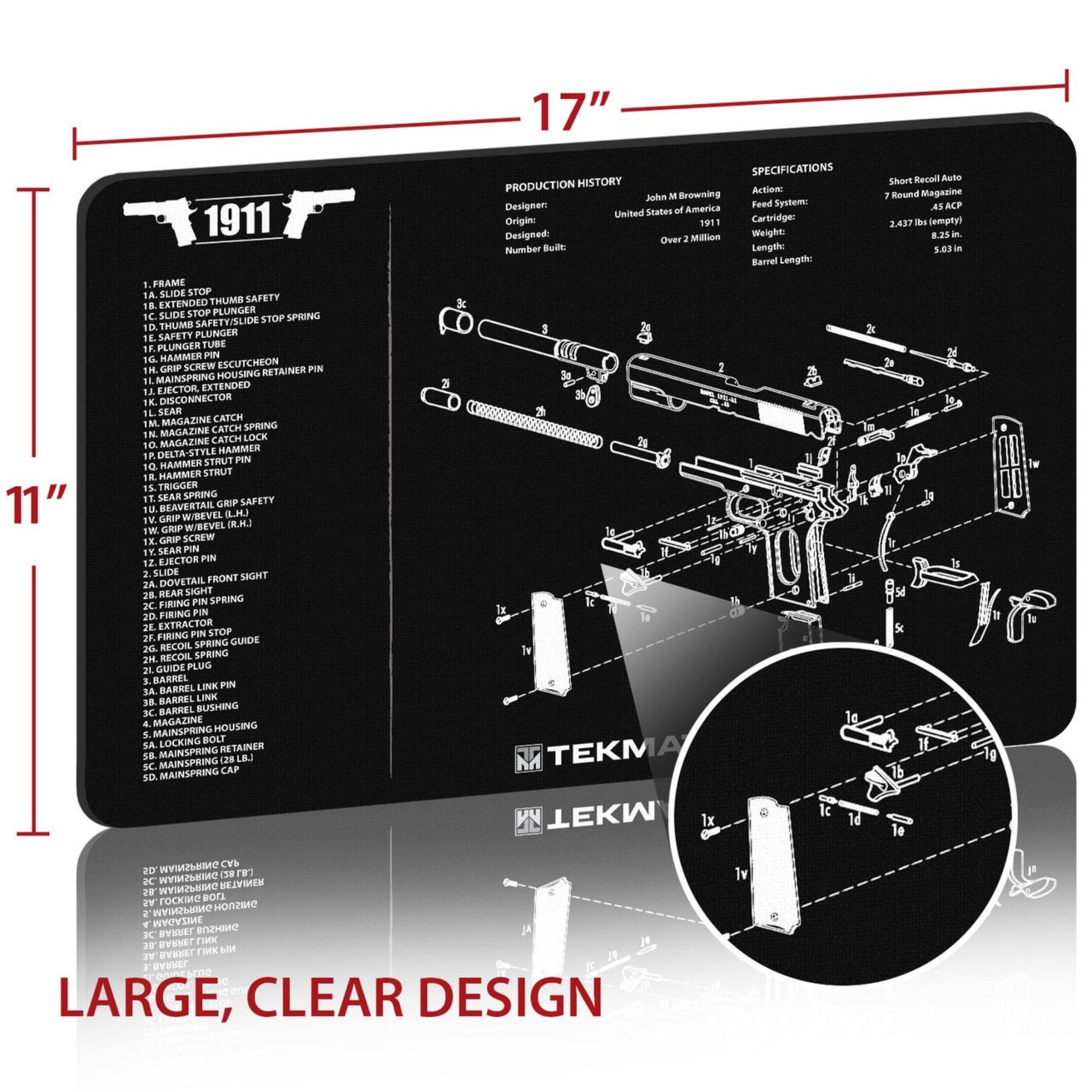 TEKMAT | 1911 GUN CLEANING MAT - Tappetino per manutenzione armi - BackPacco - BP-TEKMAT-R17-1911