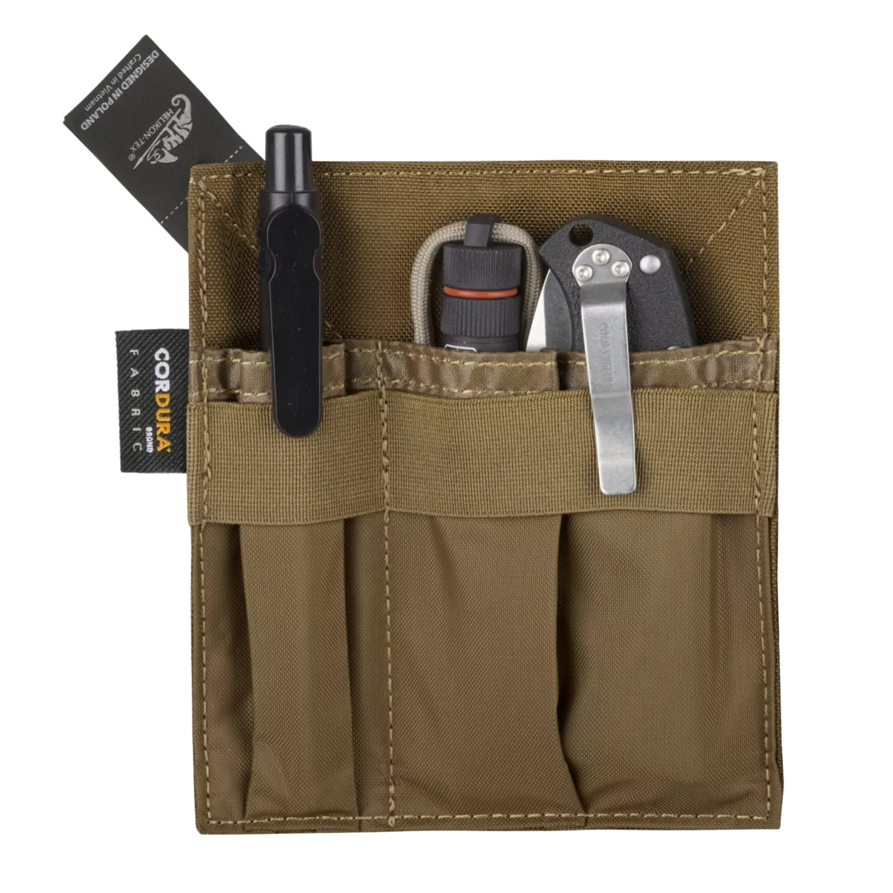 Inserto organizer tattico Helikon-Tex Insert Organizer, in Cordura, con scomparti elastici verticali per penne, torce e multi-tool, ideale per l'uso in tasche Admin o zaini