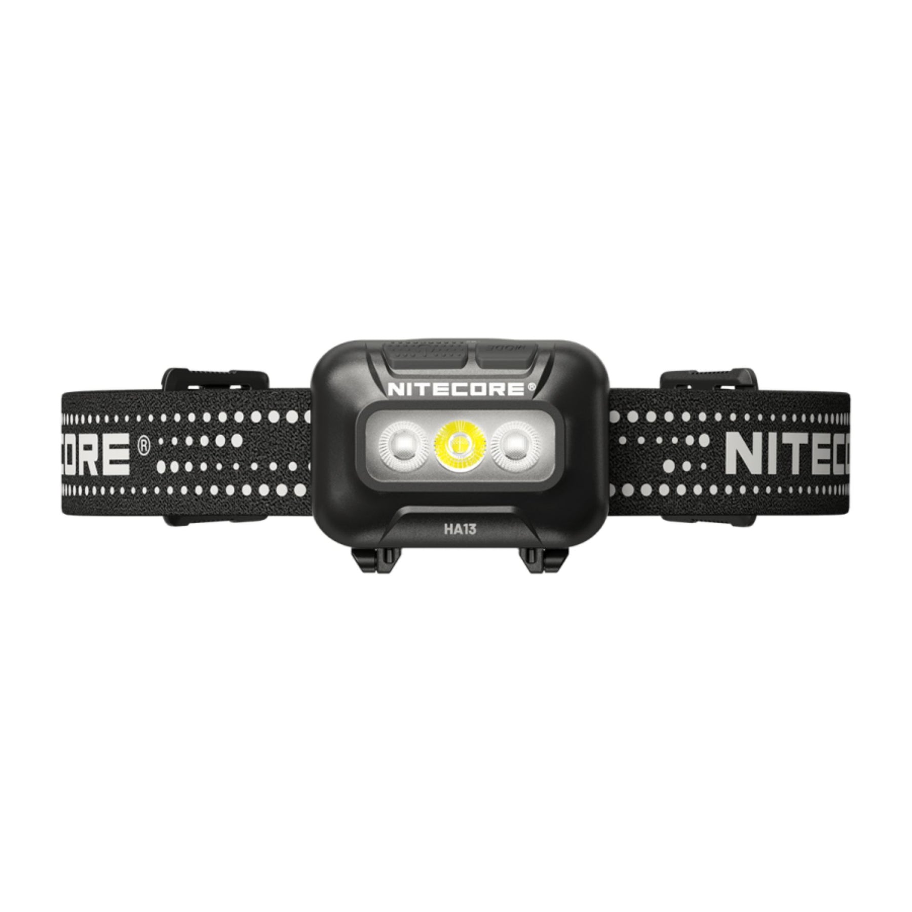 Nitecore HA13 torcia frontale compatta con triplo LED e fascia elastica regolabile con dettagli riflettenti, alimentazione IBRIDA. Collezione 2026.