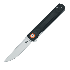 Coltello chiudibile da tasca Black Fox Spear per EDC, lama sottile e appuntita in acciaio satinato, apertura a flipper e perno pivot arancione