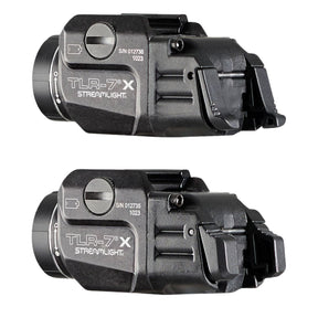 Streamlight TLR-7 X torcia tattica sottocanna compatta con attacco rapido per armi corte, pulsanti di attivazione posteriori ambidestri e ottica TIR per un fascio luminoso concentrato e ampia illuminazione periferica.