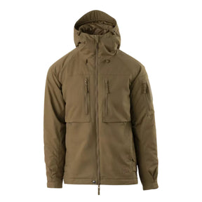 Helikon-Tex Winter Yukon Jacket giacca invernale tecnica con cappuccio regolabile imbottito, zip frontale a doppio cursore, tasche pettorali con cerniera, pannello a strappo sulla manica e fondo regolabile vista a tre quarti per outdoor