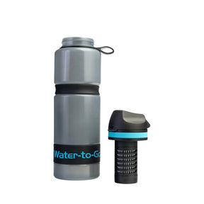 Water-to-Go Eco Active Bottle 75 cl borraccia filtrante con sistema di purificazione avanzato cinturino da polso integrato e chiusura di sicurezza ideale per attività outdoor escursionismo e sport.