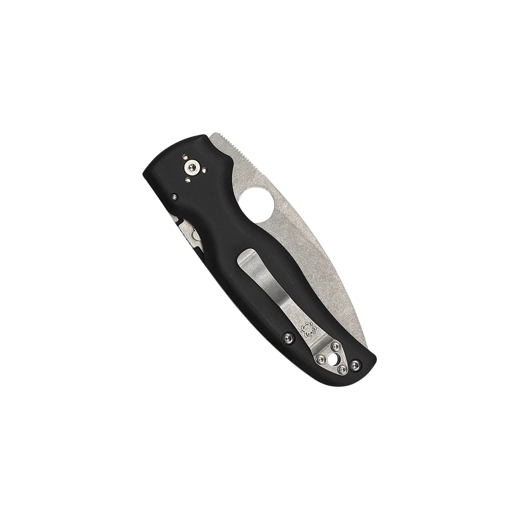 Spyderco Shaman G-10 coltello chiudibile EDC  con foro Round Hole impugnatura ergonomica sagomata con guancette in G-10 e blocco Compression Lock per outdoor e lavoro quotidiano su sfondo bianco