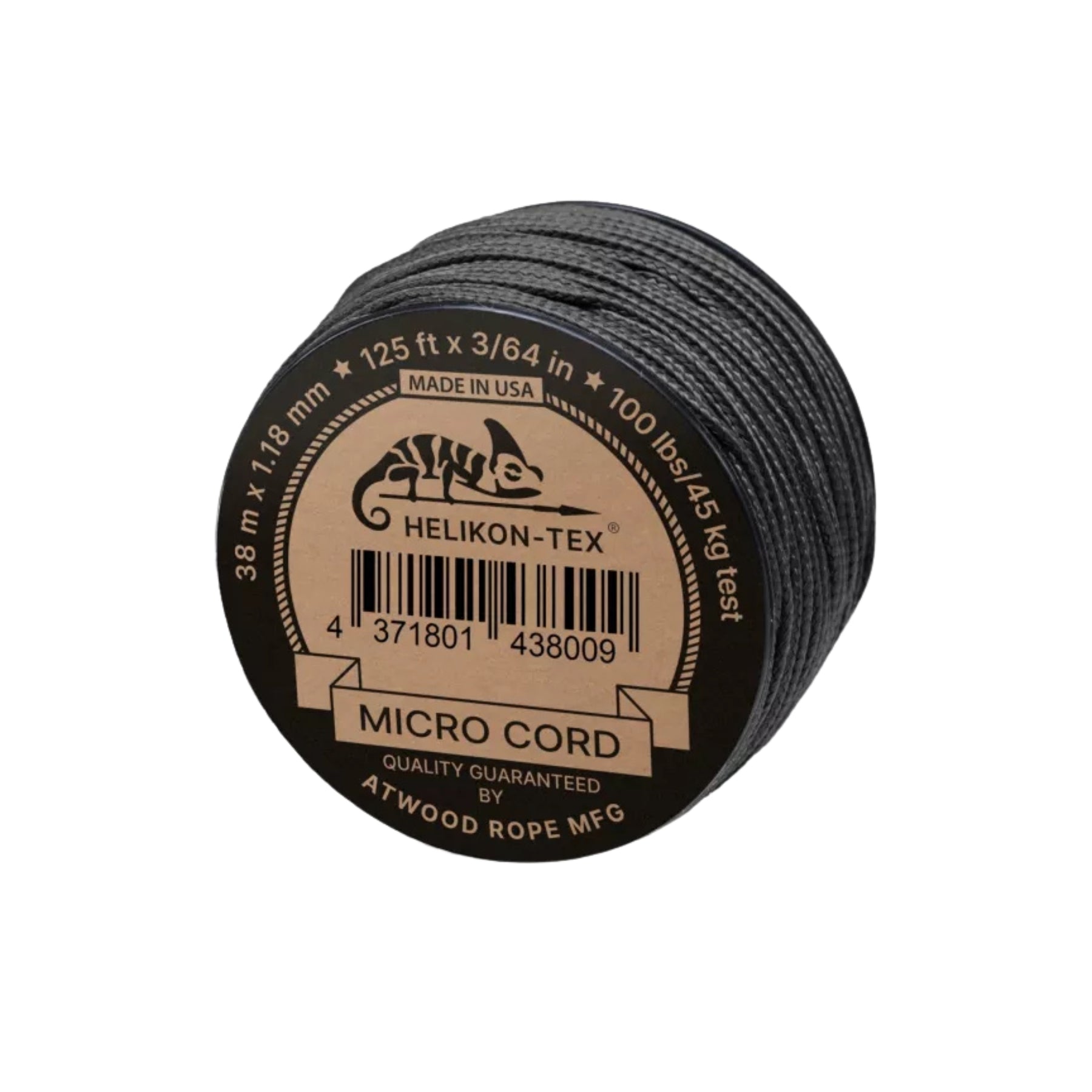Helikon-Tex Micro Cord cordino sintetico da 1,18 mm e lunghezza 38 metri prodotto da Atwood Rope MFG con resistenza a trazione di 45 kg, ideale per bushcraft, sopravvivenza, fissaggio equipaggiamento e progetti EDC fai-da-te