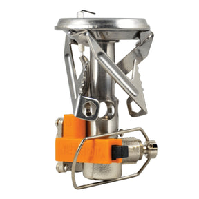 Jetboil MightyMo. Fornello a gas ultraleggero da campeggio con accensione piezoelettrica. Bruciatore potente da 10000 BTU con valvola di regolazione precisa della fiamma per simmering e supporti pentola pieghevoli. Sistema di cottura compatto ideale per backpacking e alpinismo.