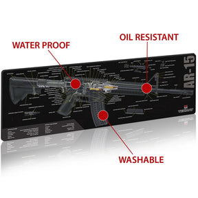 TekMat AR15 Cut Away tappetino per manutenzione armi con diagramma spaccato tecnico esploso componenti e specifiche del fucile per banco da lavoro e pulizia