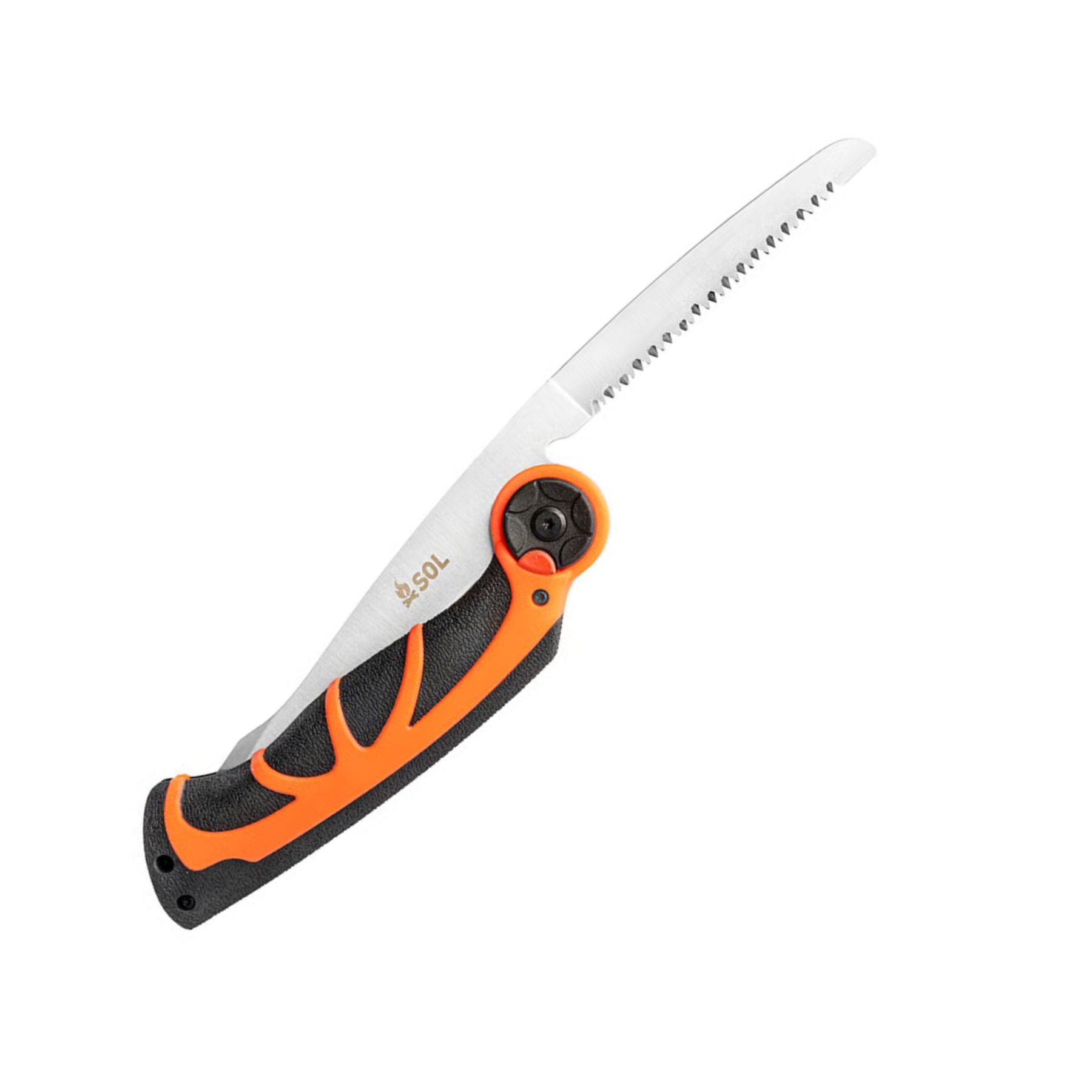 SOL Stoke Pivot Knife & Saw, coltello multiuso chiudibile con doppia lama, lama principale e seghetto pieghevole, manico nero e arancione per survival, campeggio e outdoor, su backpacco.it