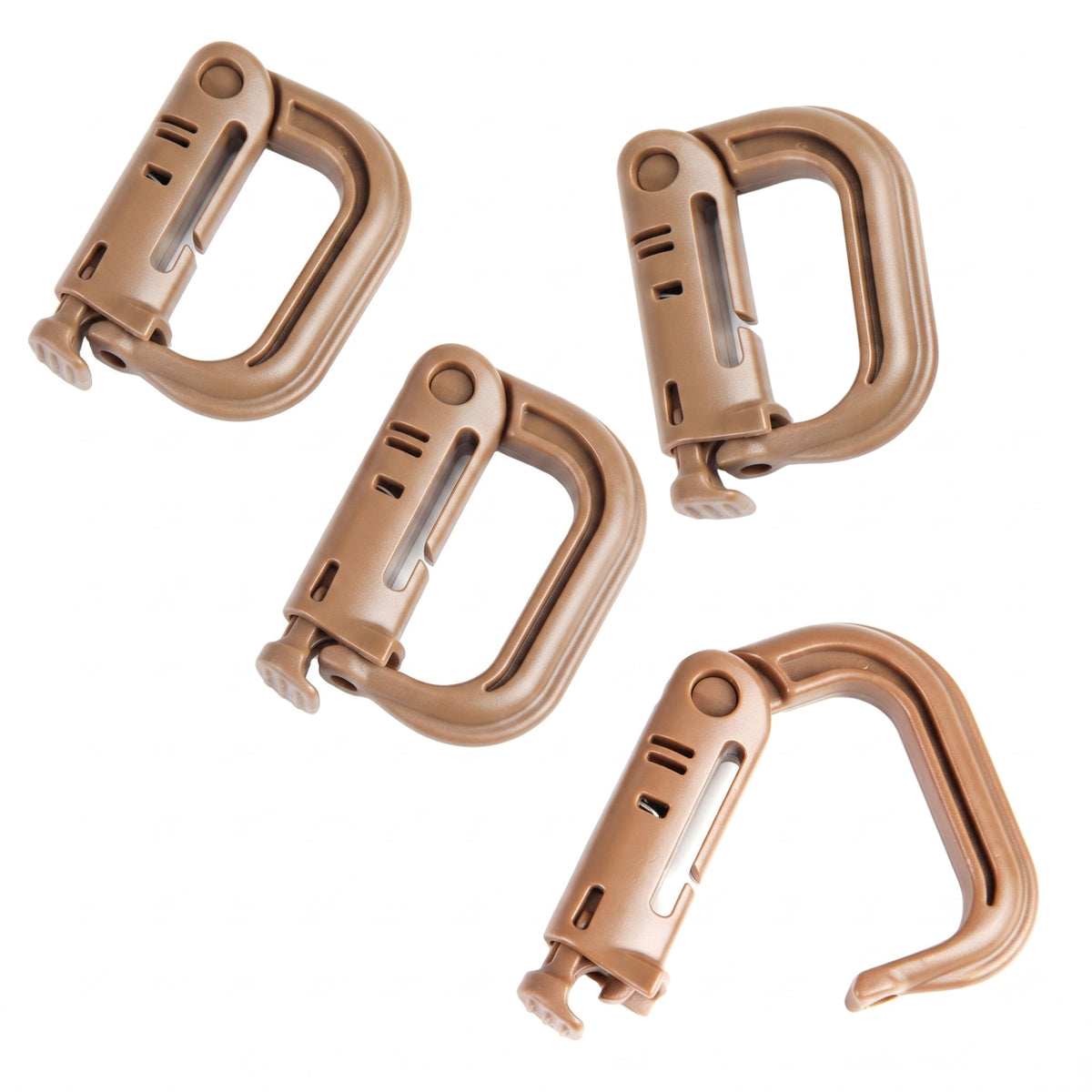 101 INC GRIMLOC set di moschettoni EDC pack da 4 anelli a D in polimero per aggancio tattico su sistema MOLLE e spallacci zaini