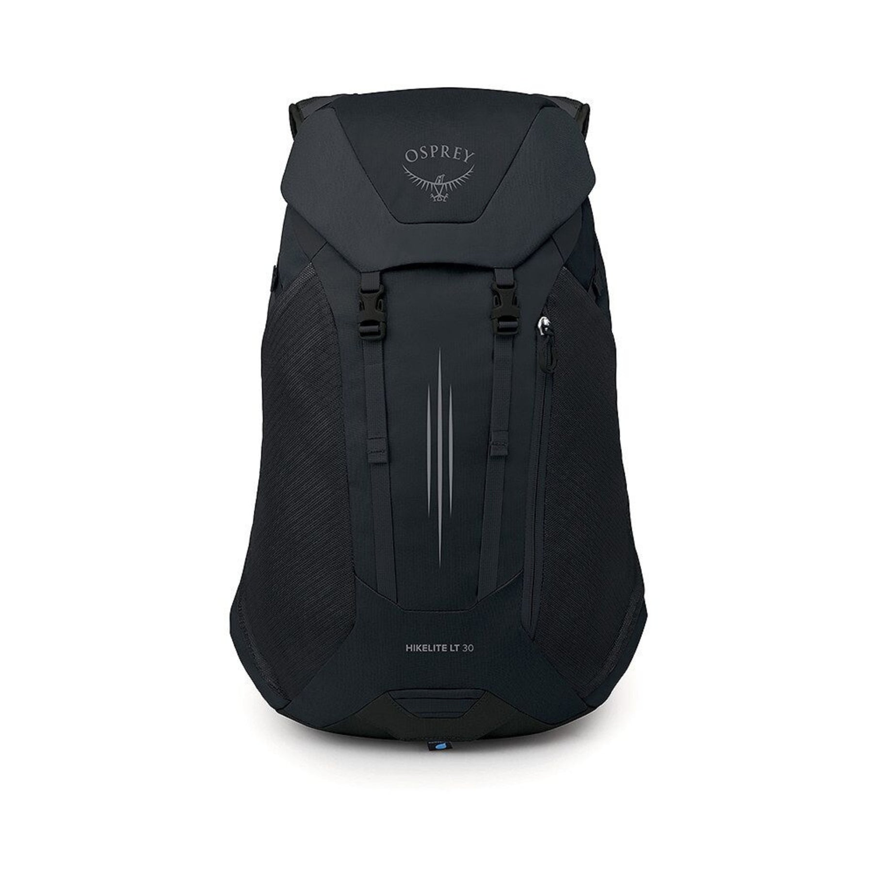 Osprey Hikelite LT 30 Zaino da 30 L ultraleggero da trekking ed escursionismo con schienale ventilato AirSpeed, tasche laterali in rete elasticizzata, spallacci ergonomici e chiusura a cappuccio con fibbie per outdoor su sfondo bianco.
