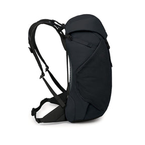 Osprey Hikelite LT 30 Zaino da 30 L ultraleggero da trekking ed escursionismo con schienale ventilato AirSpeed, tasche laterali in rete elasticizzata, spallacci ergonomici e chiusura a cappuccio con fibbie per outdoor su sfondo bianco.