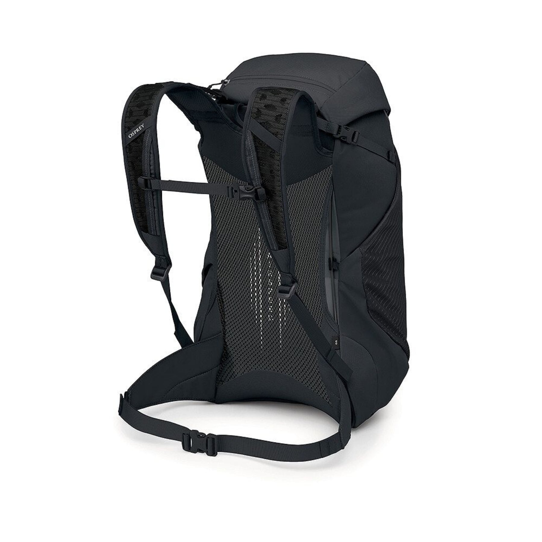 Osprey Hikelite LT 30 Zaino da 30 L ultraleggero da trekking ed escursionismo con schienale ventilato AirSpeed, tasche laterali in rete elasticizzata, spallacci ergonomici e chiusura a cappuccio con fibbie per outdoor su sfondo bianco.