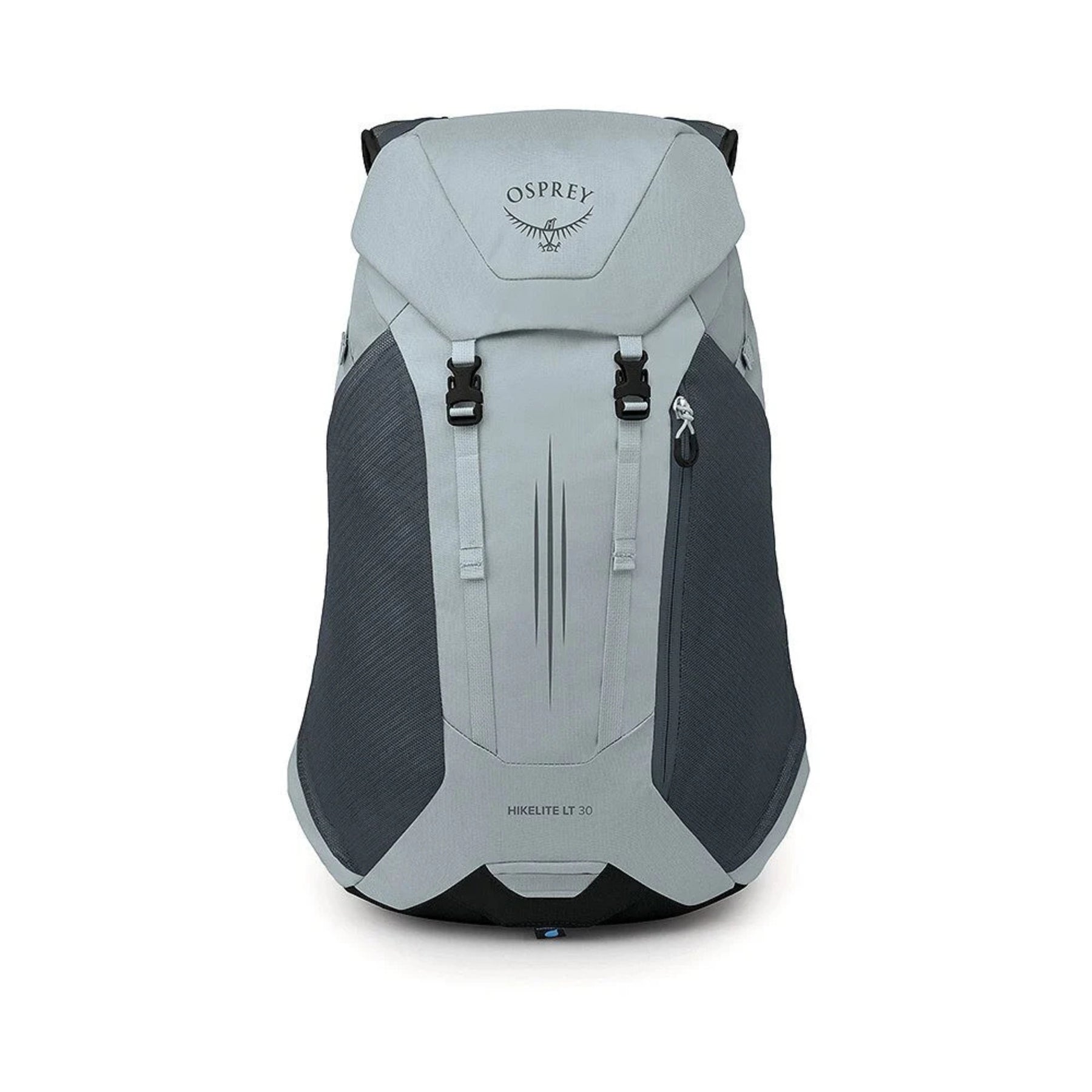 Osprey Hikelite LT 30 Zaino da 30 L ultraleggero da trekking ed escursionismo con schienale ventilato AirSpeed, tasche laterali in rete elasticizzata, spallacci ergonomici e chiusura a cappuccio con fibbie per outdoor su sfondo bianco.