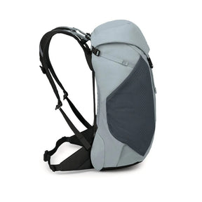 Osprey Hikelite LT 30 Zaino da 30 L ultraleggero da trekking ed escursionismo con schienale ventilato AirSpeed, tasche laterali in rete elasticizzata, spallacci ergonomici e chiusura a cappuccio con fibbie per outdoor su sfondo bianco.