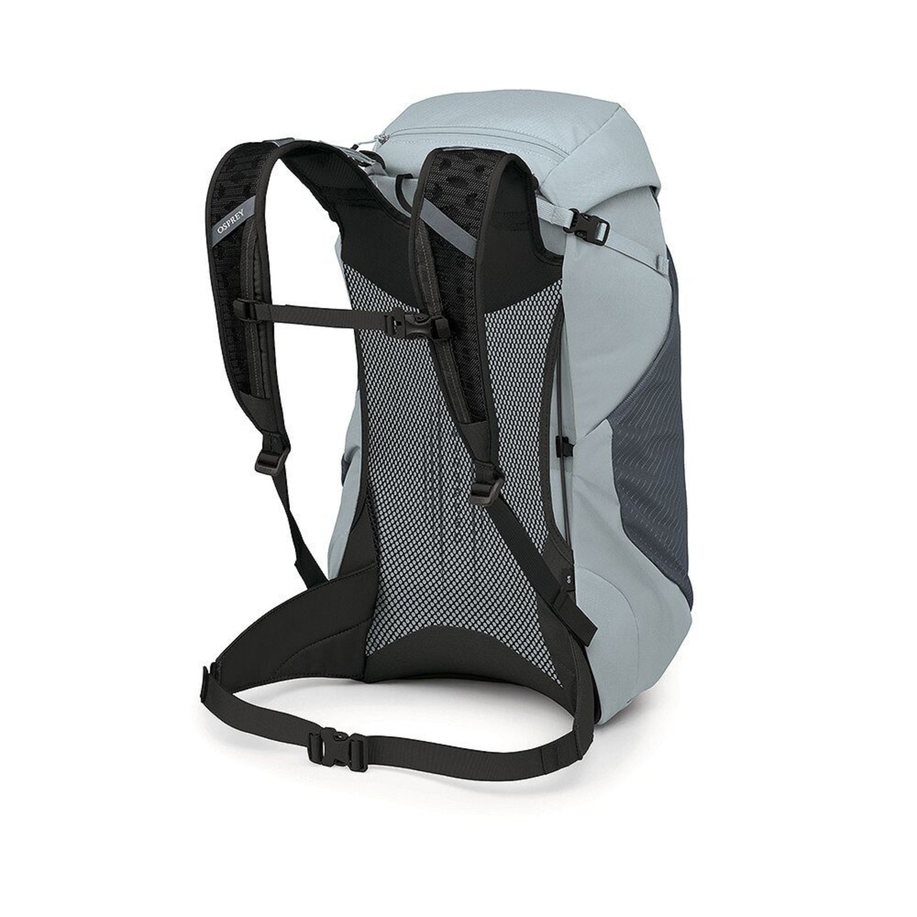 Osprey Hikelite LT 30 Zaino da 30 L ultraleggero da trekking ed escursionismo con schienale ventilato AirSpeed, tasche laterali in rete elasticizzata, spallacci ergonomici e chiusura a cappuccio con fibbie per outdoor su sfondo bianco.