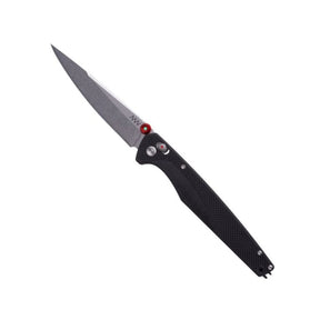 Coltello chiudibile EDC ACTA NON VERBA A300 con lama liscia stile drop point dal profilo dritto e sottile. Impugnatura ergonomica zigrinata ad alto grip dotata di meccanismo di blocco e pulsante di sicurezza laterale. Ideale per porto quotidiano ed escursionismo.