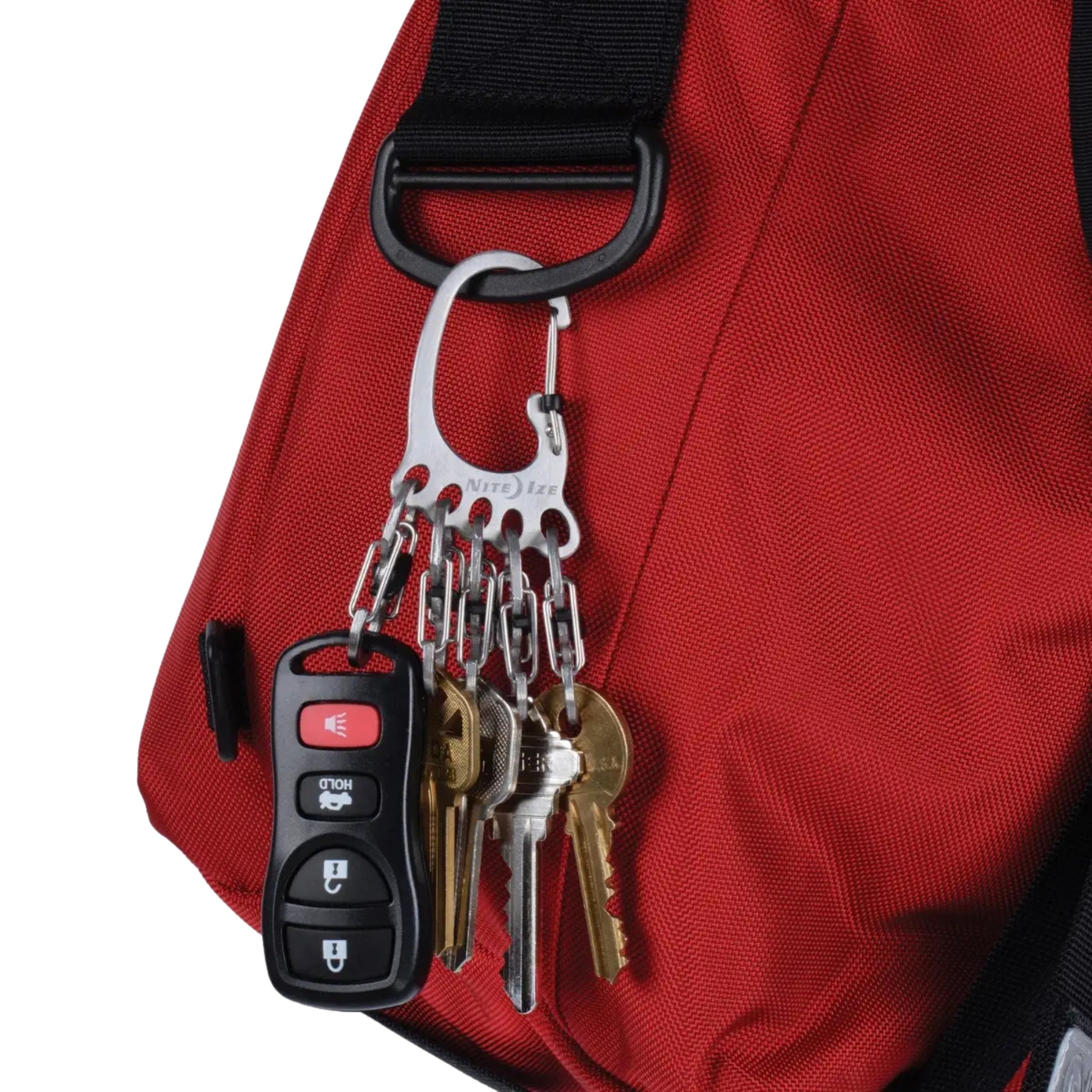 Nite Ize Bigfoot Locker Keyrack Stainless Steel moschettone portachiavi a forma di impronta con cinque piccoli S-Biner MicroLock con blocco, chiusura di sicurezza a scorrimento centrale per organizzazione chiavi e attrezzatura EDC