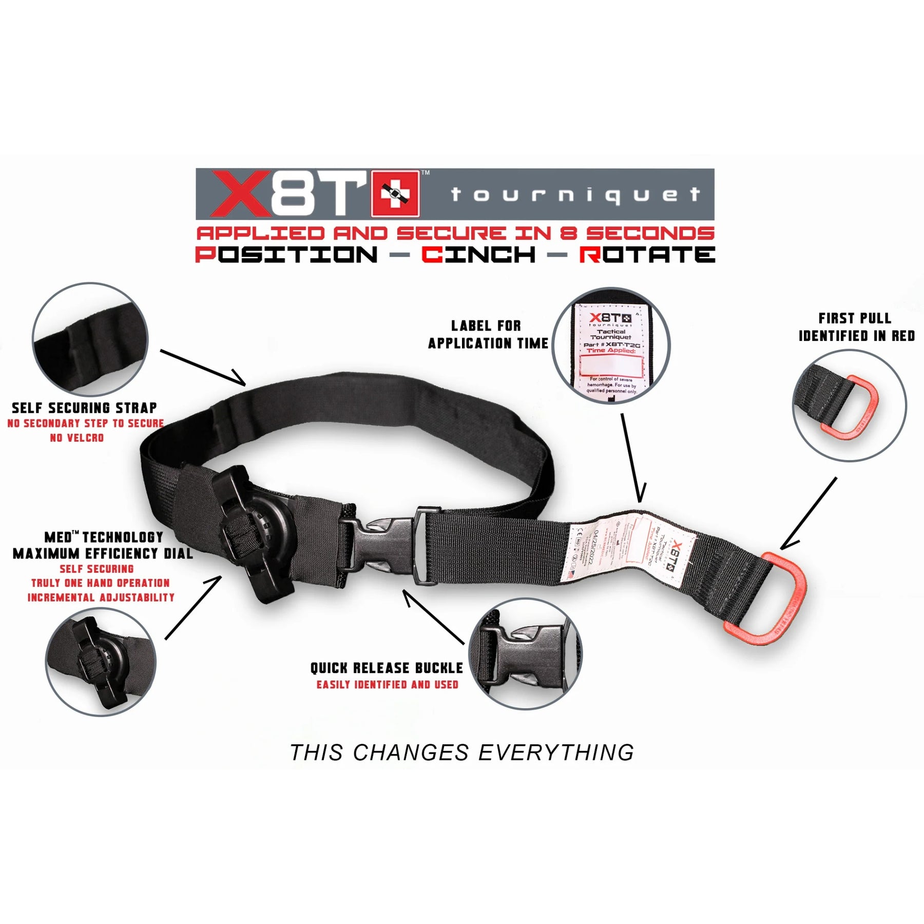 RCR MEDICAL X8T-T2G TACTICAL TOURNIQUET laccio emostatico tattico con sistema di tensionamento a verricello per controllo emorragie equipaggiamento medico primo soccorso