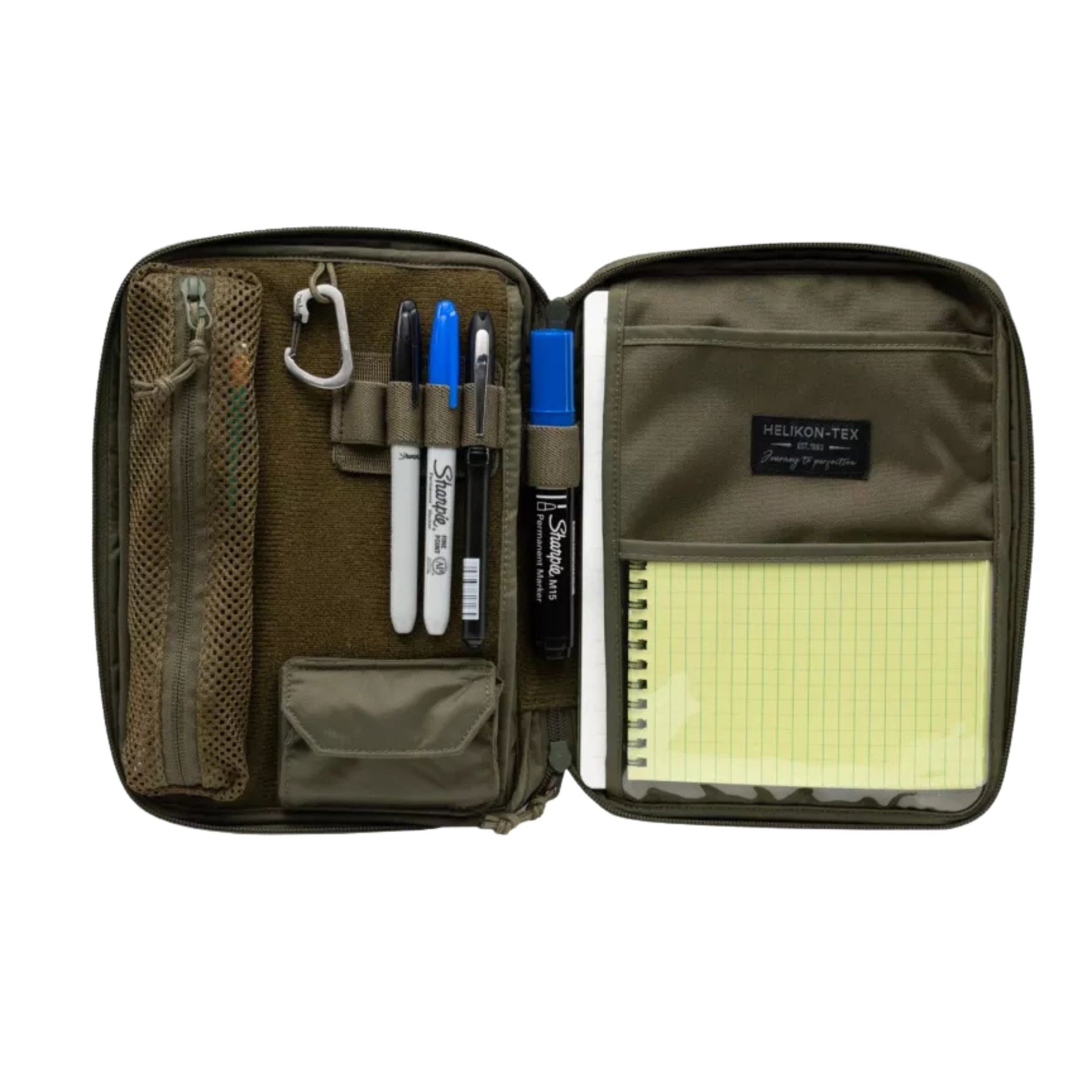 Helikon-Tex A5 Notebook Cover pouch EDC in Cordura con ampio pannello frontale in velcro e logo del brand, chiusura a cerniera superiore e tiretti in paracord. Organizer tattico portadocumenti e per accessori.