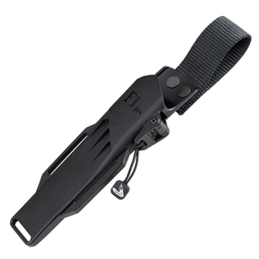 Coltello a lama fissa Fällkniven F1 Pro da sopravvivenza o bushcraft, lama in acciaio laminato, manico in Thermorun nero con foro per laccetto