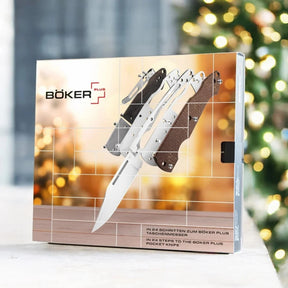 Boker Plus Advent Calendar Gent calendario dell'avvento con 24 caselle e kit di montaggio completo per coltello chiudibile tascabile gentleman con blocco lama backlock, unghiatura nail nick, guancette intercambiabili, clip e viteria per regalo di Natale, collezionismo ed EDC