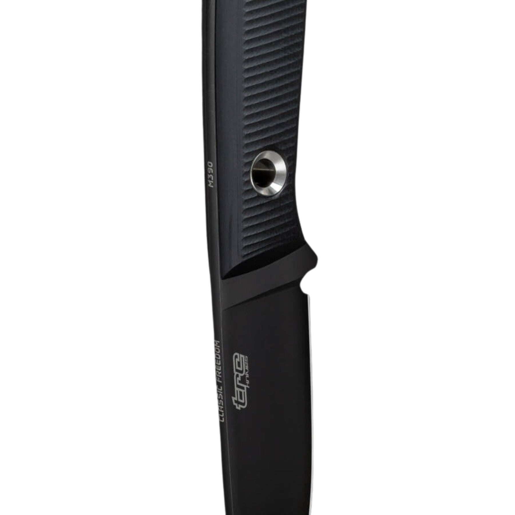 TRC Knives Classic Freedom DLC coltello a lama fissa da outdoor e bushcraft con lama Drop Point rivestita in DLC manico zigrinato con texture antiscivolo e passanti per il cordino completo di fodero in Kydex per il trasporto sicuro