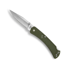 Buck 110 Slim Select coltello chiudibile EDC con lama clip point in acciaio 420HC, perno per apertura a una mano, sistema di blocco back lock e impugnatura ergonomica leggera in nylon rinforzato, ideale per outdoor e porto quotidiano.