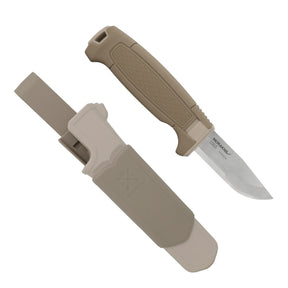 Morakniv Amberg Compact coltello a lama fissa compatto con profilo Scandi combinato, impugnatura ergonomica testurizzata ad alto grip con guardia salvadita e foro per cordino, ideale per outdoor, bushcraft ed escursionismo.