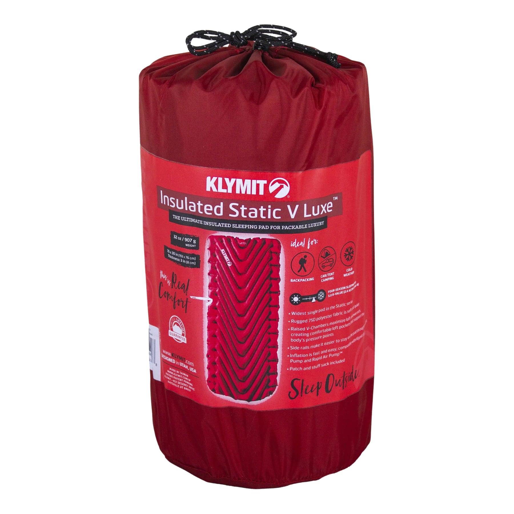 Klymit Insulated Static V Luxe Sleeping Pad materassino gonfiabile isolato con design a camere a V per outdoor 