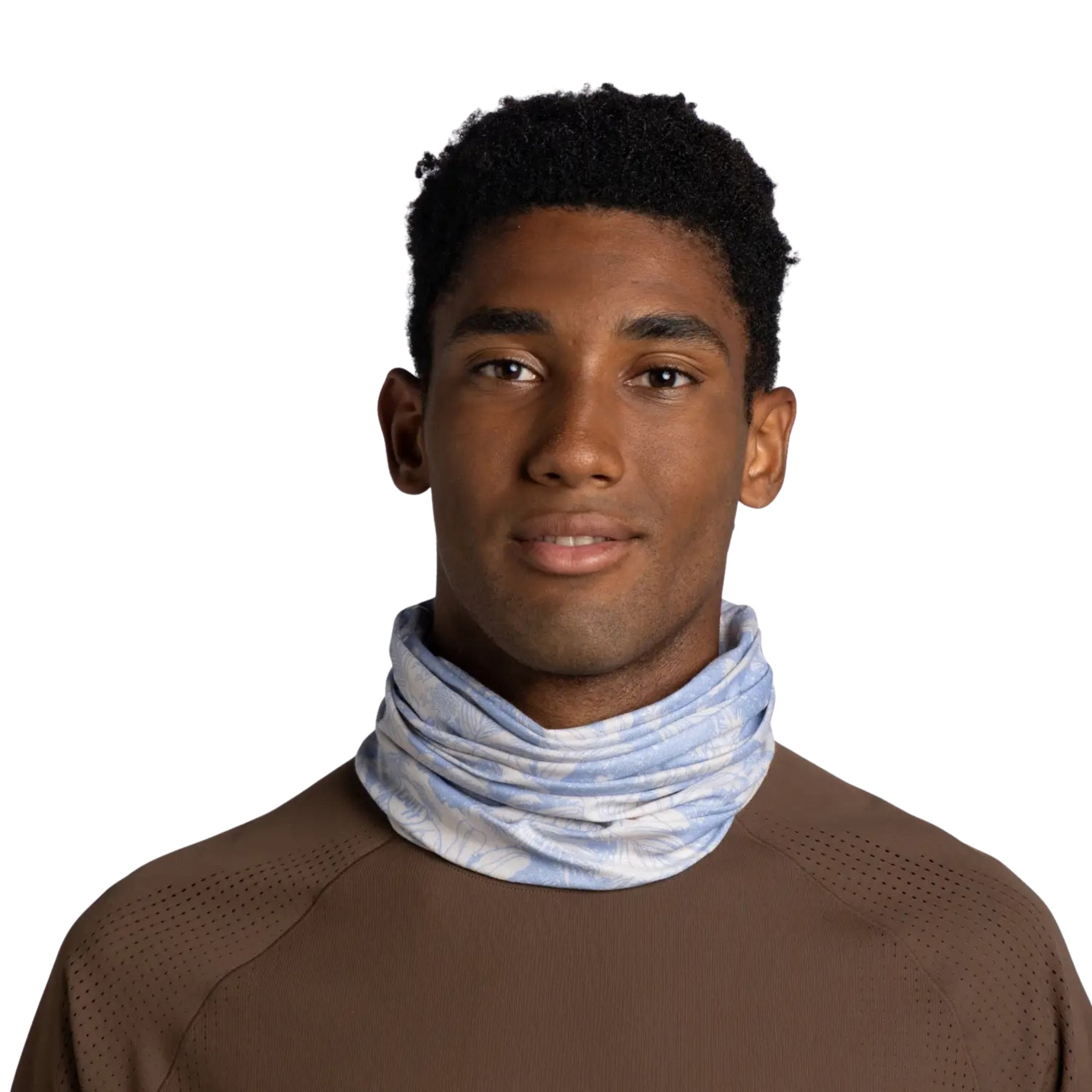 Buff Coolnet UV Neckwear LOER GLORY BLUE scaldacollo multifunzionale con protezione solare UPF 50+ ideale per attività all'aperto, corsa e trekking. Fascia elastica traspirante senza cuciture con logo visibile, perfetta per lo sport in estate.