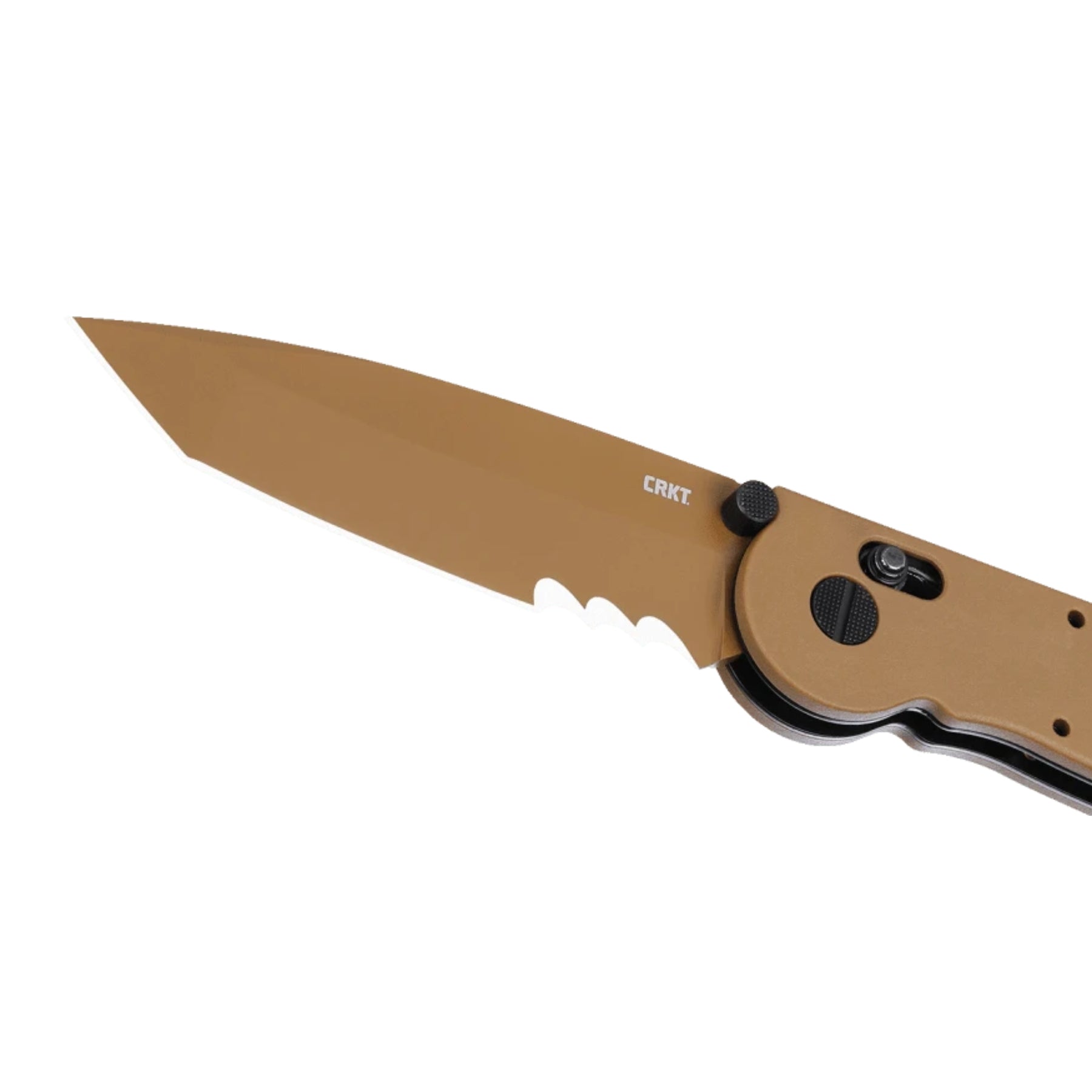 CRKT M16 Crossbar Lock coltello chiudibile tattico con lama tanto parzialmente seghettata in acciaio D2, meccanismo di blocco ambidestro e guancette forate alleggerite, ideale per EDC e uso operativo outdoor.