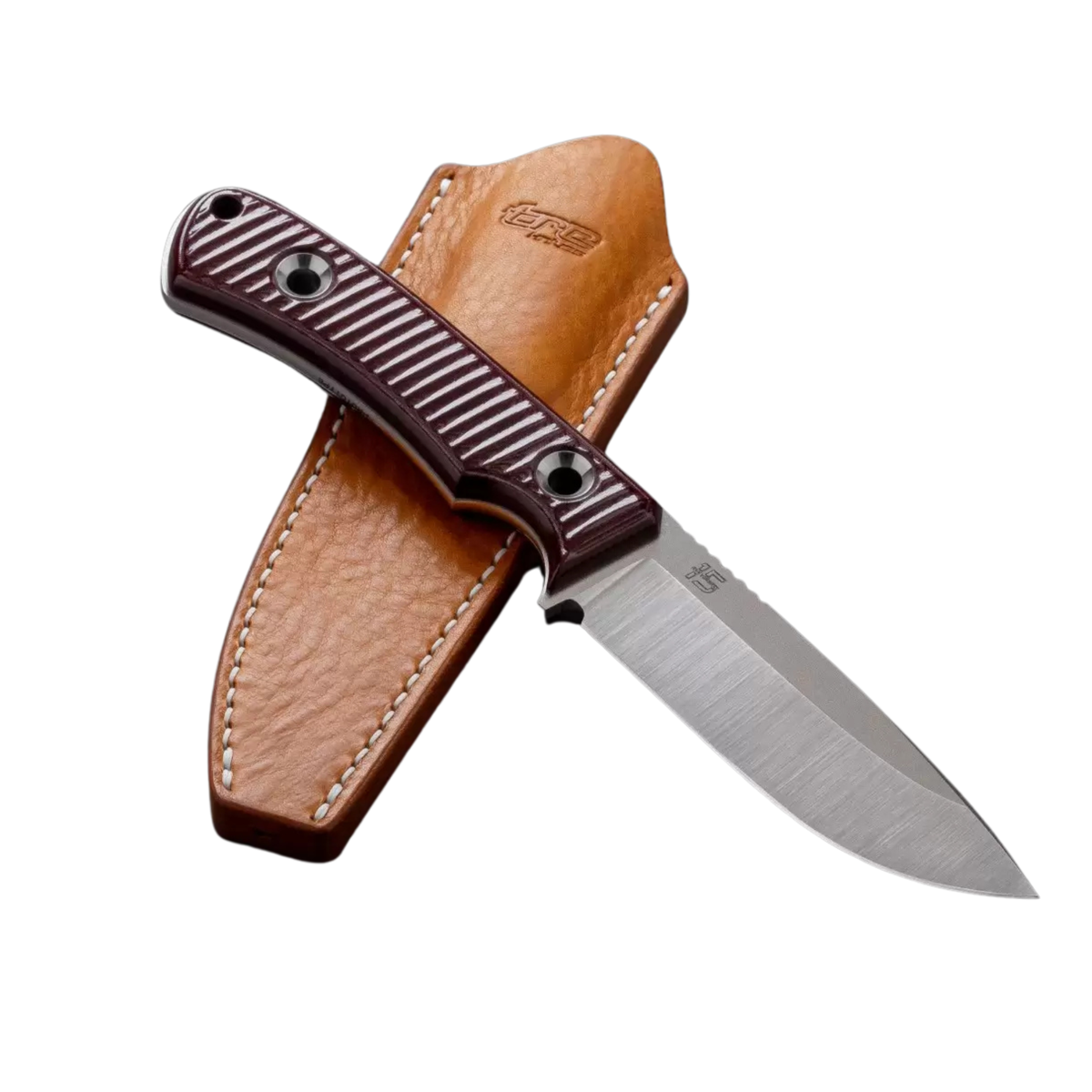 TRC Polheim 15 Anniversary, coltello a lama fissa in edizione speciale, manico in Micarta a strisce e fodero in cuoio marrone, coltello da bushcraft e collezione, su backpacco.it