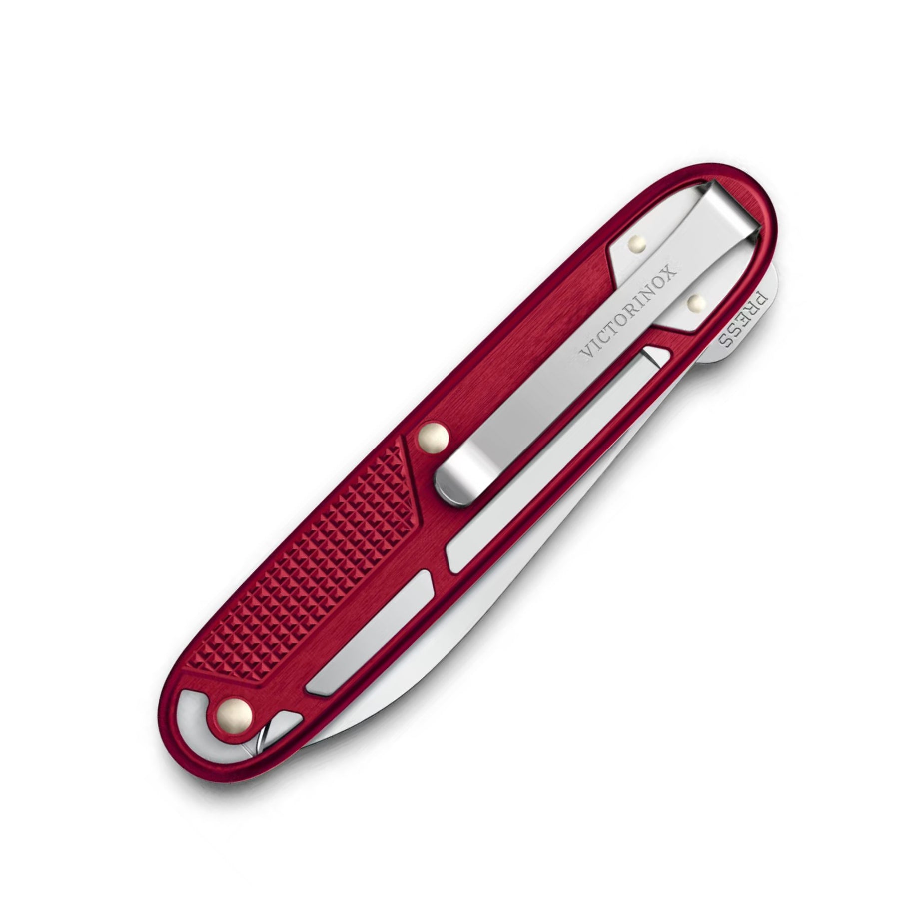 Victorinox Onefold Alox. Coltello chiudibile a lama singola liscia. Guancette in alluminio strutturato con fresature decorative e design scheletrato ultrapiatto. Strumento essenziale e leggero ideale per il porto quotidiano EDC minimalista.